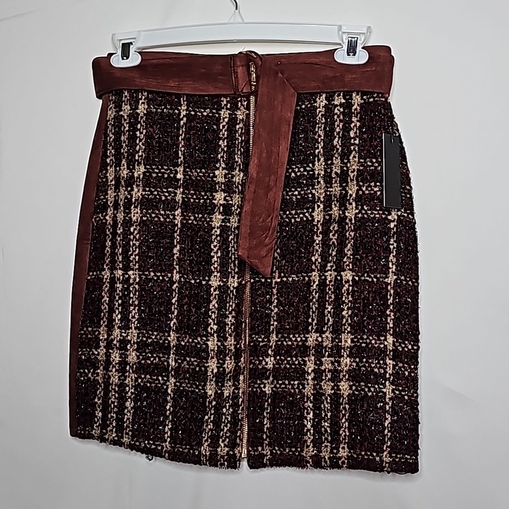 NWT Alice blue faux suede knitted tweed gold zipper front w/ belt skirt sz M